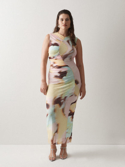 KAIA MESH MIDI DRESS